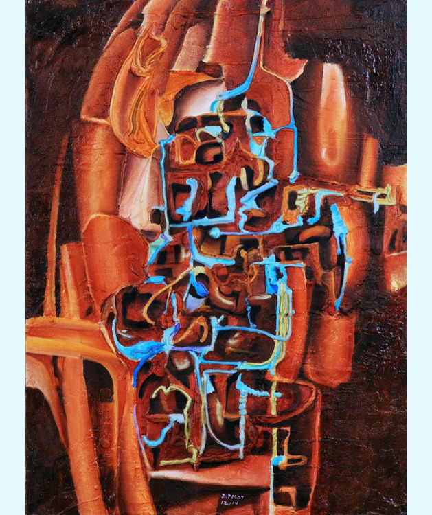 Système Lymphatique (Lymphsystem), abstraktes Werk des französischen Künstlers Daniel Pilot, 2014, Acryltusche auf Aquarellpapier