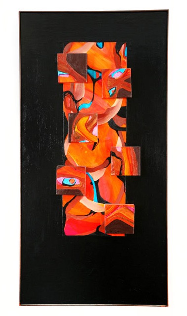 Arbre de vie (Baum des Lebens), abstraktes Werk des französischen Künstlers Daniel Pilot, 2005, Kleine Leinwände auf einer weiteren bemalten Leinwand