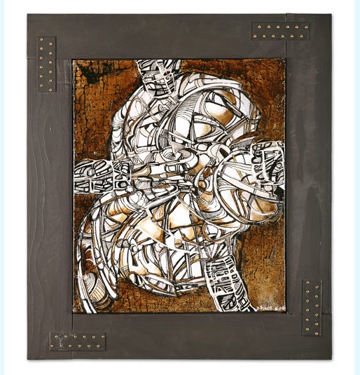 Bouclier (Schild), abstraktes Werk des französischen Künstlers Daniel Pilot, 2001, Acryltusche auf Aquarellpapier