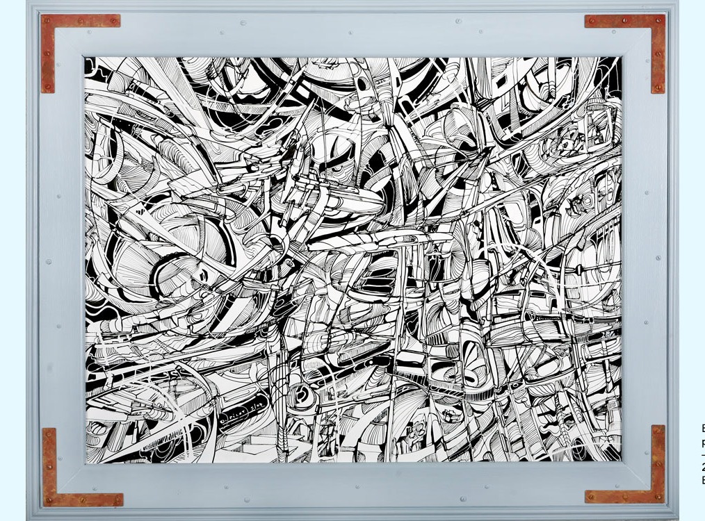 Brouillage (Störung), abstraktes Werk des französischen Künstlers Daniel Pilot, 2004, Acryltusche auf Aquarellpapier