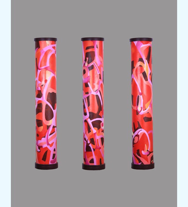 Tubes de Rouge (Rote Röhren), abstraktes Werk des französischen Künstlers Daniel Pilot, 2015, Öl auf Leinwand oder Holz