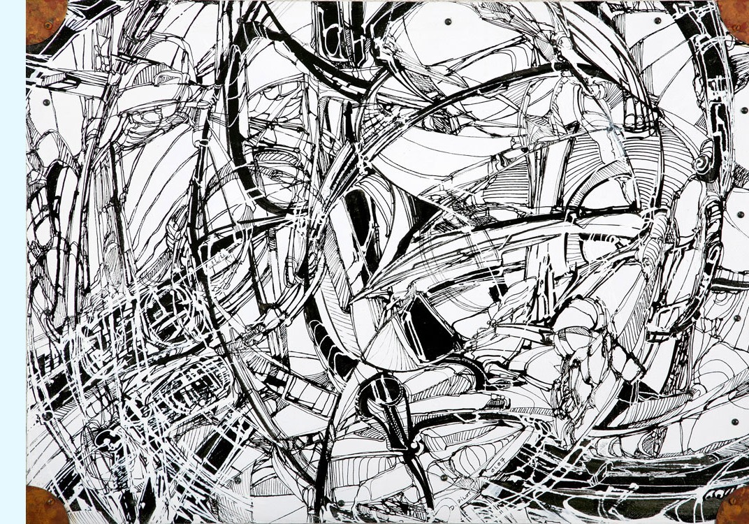 Envolée lyrique (Lyrischer Höhenflug), abstraktes Werk des französischen Künstlers Daniel Pilot, 2004, Acryltusche auf Aquarellpapier