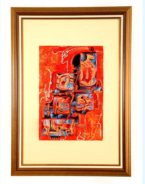 L’Hôtel de Pierre au carnaval (Hôtel de Pierre beim Karneval), abstraktes Werk des französischen Künstlers Daniel Pilot, 2006, Kleine Leinwände auf einer weiteren bemalten Leinwand