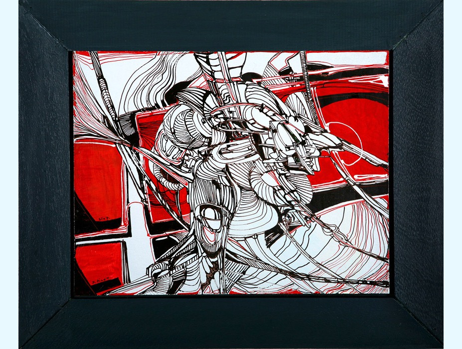 Nœud Gordien (Gordischer Knoten), abstraktes Werk des französischen Künstlers Daniel Pilot, Acryltusche auf Aquarellpapier