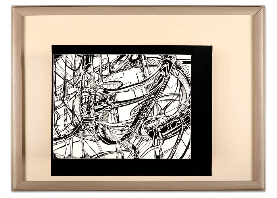 Jungle (Dschungel), abstraktes Werk des französischen Künstlers Daniel Pilot, 2003, Acryltusche auf Aquarellpapier