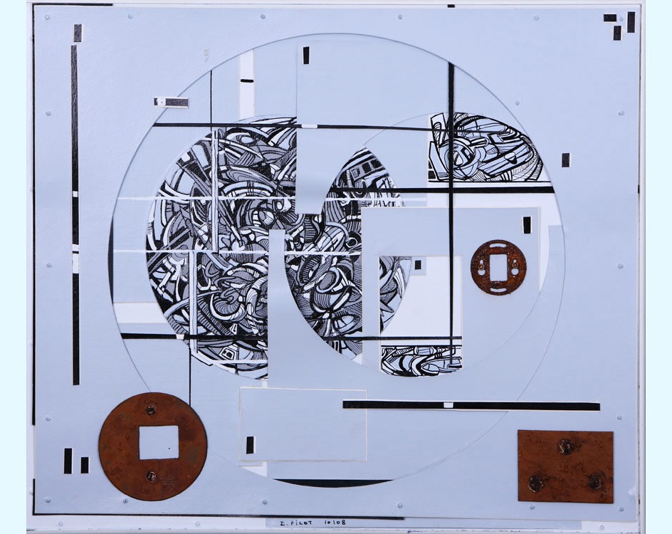 Pièces détachées (Einzelteile), abstraktes Werk des französischen Künstlers Daniel Pilot, 2002, Acryltusche auf Aquarellpapier