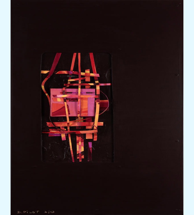Boîte enrubannée (Mit Bändern umwickelte Schachtel), abstraktes Werk des französischen Künstlers Daniel Pilot, 2011